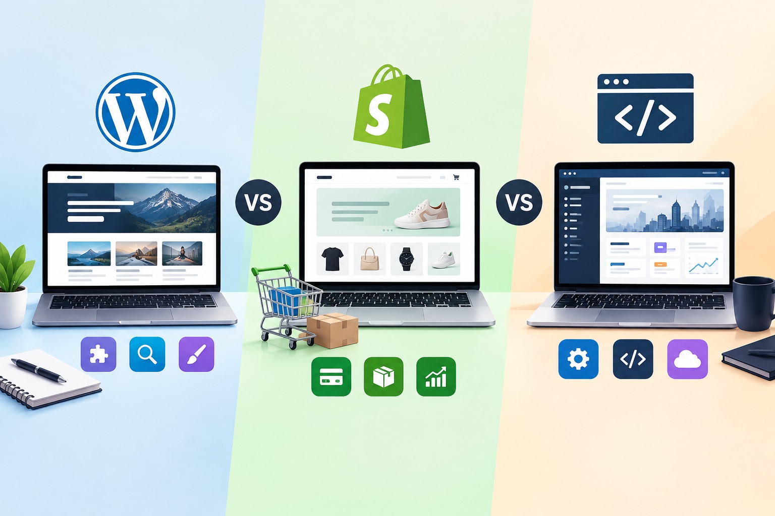 WordPress vs Shopify vs Custom Website comparison